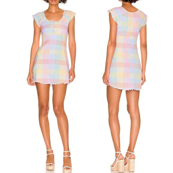 Loveshackfancy Zoie Mini Dress Small Rainbow Pastel Gingham Colorful Coquette - Picture 2 of 16